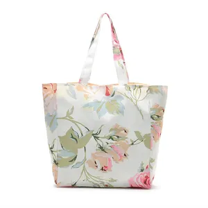 Flowers Printing Vintage Fashion Ladies Canvas Tote Bag Large Cotton Handbag Shopping Bag For Gift