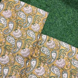 Premium mustard yellow cotton <b>fabric</b> featuring a traditional <b>Indian</b> paisley and floral hand-block print - Product Image 3