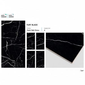 Azulejos de Porcelana Super Negros de Alto Brillo 600x1200mm, Azulejos Pulidos Modernos para Interiores Elegantes - Product Image 1