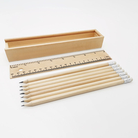Fournitures de dessin en promotion : Ensemble de 12 crayons de couleur ronds pour croquis, dans un étui en bois avec règle et taille-crayon