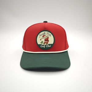 Casquette de baseball imperméable en polyester bleu à 5 panneaux avec logo personnalisé en patch de caoutchouc Dobby Dot, visière plate et trous découpés au laser - Product Image 2