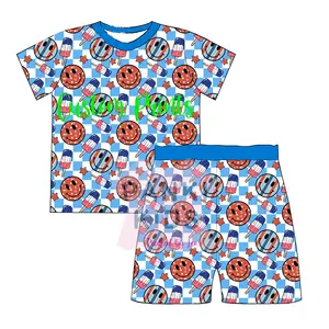 Factory Quick TAT Custom Personalized Toddler Baby Bamboo Short Sleeve Top And Shorts Two-Piece Kids Summer Clothing Set