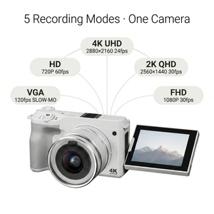 Nouvelle caméra numérique 4K 64MP avec zoom optique 10x, mise au point automatique, prise en charge du micro externe, caméscope pour vlogging, streaming en direct, caméra vidéo - Product Image 2