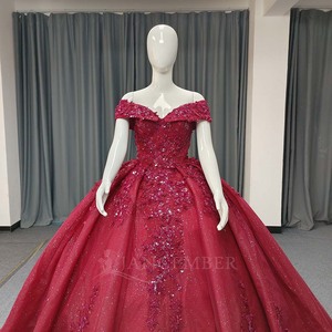 ANY180 Bling <b>Red</b> Off Shoulder <b>Sequins</b> Quinceanera Ball Gown Dresses For Women - Product Image 4