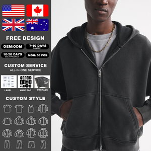 Kingsen 100% Cotton Washed <b>Zip</b>-<b>Up</b> <b>Hoodie</b> with Vintage Double Pockets and Custom Embroidery Winter Men's - Product Image 2