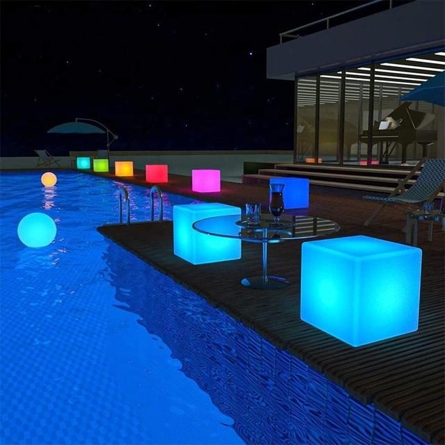 16inch RGBW LED Cube Light with Remote Control Rechargeable Colorful Cube Chair Outdoor IP65 Waterproof Led Garden Light