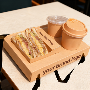 Boîte à lunch portable avec <span class=keywords><strong>porte</strong></span>-gobelet intégré, plateau en papier personnalisé pour sandwichs, toasts et boissons, à tenir à la main - Product Image 1