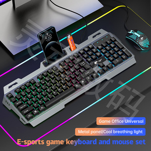 Set di Tastiera <span class=keywords><strong>e</strong></span> <span class=keywords><strong>Mouse</strong></span> da <span class=keywords><strong>Gaming</strong></span> Cablati Personalizzati con Supporto per Telefono, Piastra in Metallo, USB per Computer, 104 Tasti con Retroilluminazione LED - Product Image 6