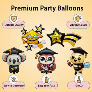 Nouveauté 2026 : Ballons en aluminium réutilisables et durables, motifs hibou et koala de dessin animé, pour la remise des diplômes et la rentrée scolaire, <span class=keywords><strong>d</strong></span>écorations de fête - Product Image 3