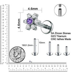 Joyería para Piercing Vía Láctea de Titanio ASTM F136 16G para Nariz Pendientes de Flor Anillos Cocleares <span class=keywords><strong>Piercings</strong></span> para Cartílago de Oreja Hélix con Parte Trasera Plana - Product Image 2
