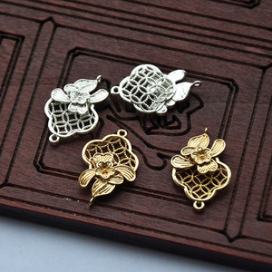 จี้รูปดอกไม้ขนาด 16x24 มม. ชุบทองและเงิน สำหรับทำเครื่องประดับ DIY สไตล์โบราณ อุปกรณ์เสริมฮั่นฝู - Product Image 4