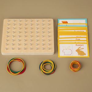 Bloques de Patrones Matemáticos Gráficos para Niños, Tablero Geométrico de Madera con Bandas Elásticas - Product Image 6