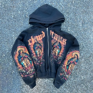 Sudadera con capucha de algodón grueso de alta calidad, estilo grunge gótico, con cremallera completa, de marca privada OEM, fabricante de ropa urbana. - Product Image 1