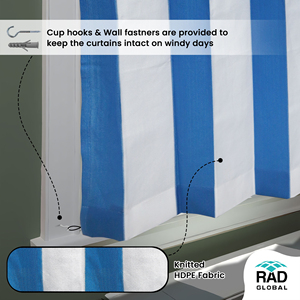 Stripe Outdoor Curtain 180 GSM Blue White HDPE Knitted Fabric with UV Resistant Breathable Weave for Stylish Patio Privacy - Product Image 2