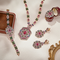 Collier, boucles d'oreilles et bracelets en laiton incrustés de zircone cubique colorée, très vendus en Inde, cadeau d'anniversaire élégant pour femmes