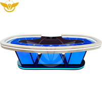 Table de poker Texas YH OEM personnalisée avec piétement séparé, double tapis bleu, rail crème, LED blanche et porte-gobelets dorés pour casino