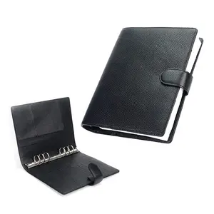 Custom Logo Business Work Agenda A5 A6 6 Rings Spiral Binder Leather Notebook Cover