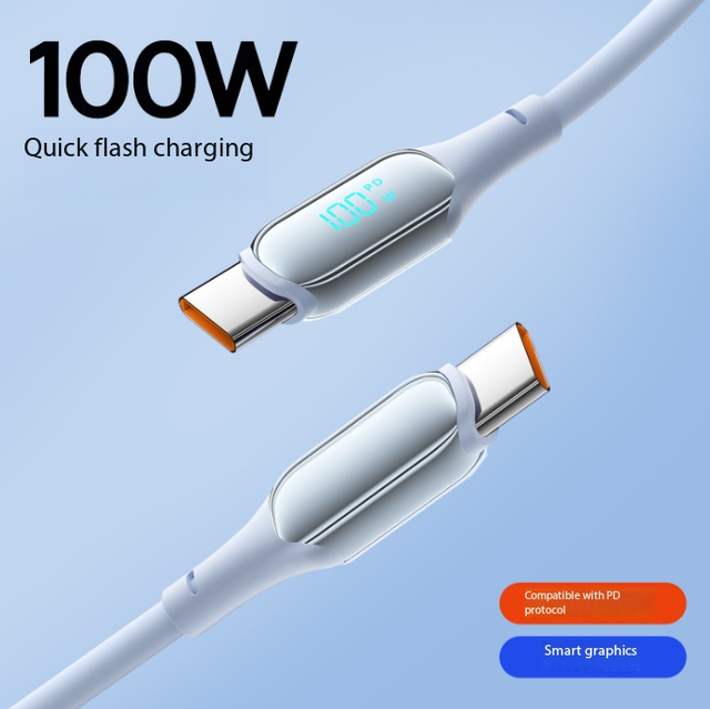 Silicone with led display PD100W  65w USB C Cable Super Fast Charge PD Cable for Laptop Type C Charger Data Cable