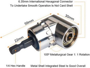 Adaptateur d'angle 105 degrés de qualité industrielle pour outils électriques, rallonge de tournevis, support de tournevis, accessoire de fixation pour perceuse - Product Image 3