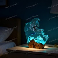 Lampe en résine époxy 3D artisanale en forme de vague de surf, lumière ambiante LED en résine, thème surf océanique, lampe de chevet décorative