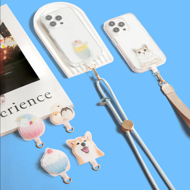 Customized Eco-friendly Nylon Fashion Mobile Phone Accessories Lanyard Anti-Lost Cartoon Patch Fixed Pattern Clip Card Pad