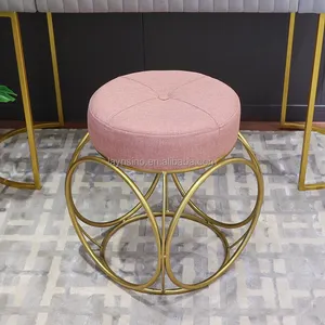 Home Furniture Hot Sale Nordic Cheap Makeup Stools Gold Metal Framework Round Shoes Changing Stools
