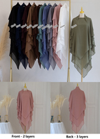 Écharpe de prière unie à nouer pour femmes musulmanes Hijab en mousseline de soie Voile 3 couches de long Niqab Jilbab en mousseline de soie Khimar