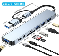 FYX Stock Prix d'usine 8-en-1 USB 3.0 Type-C Hub Station d'accueil avec lecteur de carte SD TF Port Audio pour ordinateur portable Tablette PC