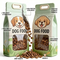 Sac d'emballage pour aliments pour animaux de compagnie, imprimé sur mesure, écologique, recyclable, résistant à l'humidité, avec fenêtre transparente, fond plat, pochette en plastique autoportante