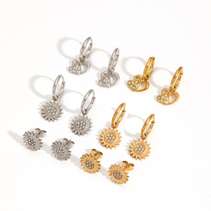 Pendientes de aro de acero inoxidable con diseño de girasol y circonita para mujer, joyería de fiesta, pendientes colgantes de moda - Product Image 3
