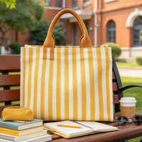 Sac fourre-tout en toile personnalisable grande capacité avec rayures orange et poignées renforcées en coton