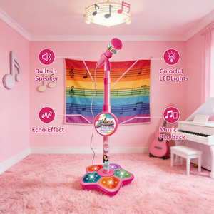 Microphone en plastique pour enfants avec support, karaoké, instrument de musique, jouets éducatifs pour développer le cerveau, cadeau pour garçons et filles - Product Image 3