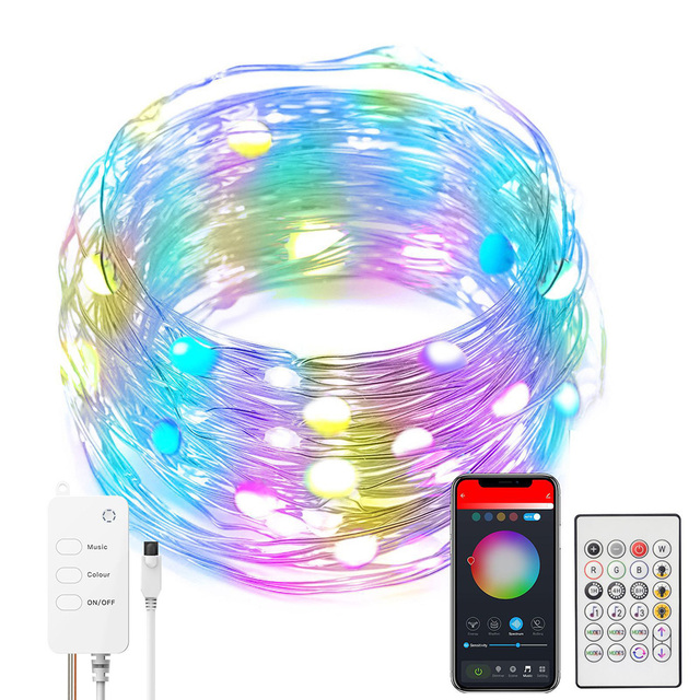 Tuya APP Control Wifi Smart Christmas Tree Lights USB Powered Music LED Fairy Light Outdoor RGB String Lights Christmas