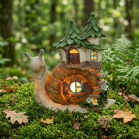 Statue de jardin en résine à énergie solaire, thème amour, maison de fée escargot, figurine extérieure avec lumière LED, ornement de chalet pour cour, pelouse, patio