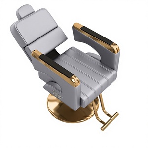Contemporary Barber Chair Faux Leather Reclining Hydraulic Pump Adjustable <b>Footrest</b> Round Base Salon Furniture - Product Image 2