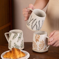 Mug en céramique à motif floral embossé de style vintage, écologique, compatible micro-ondes, avec poignée, pour usage domestique