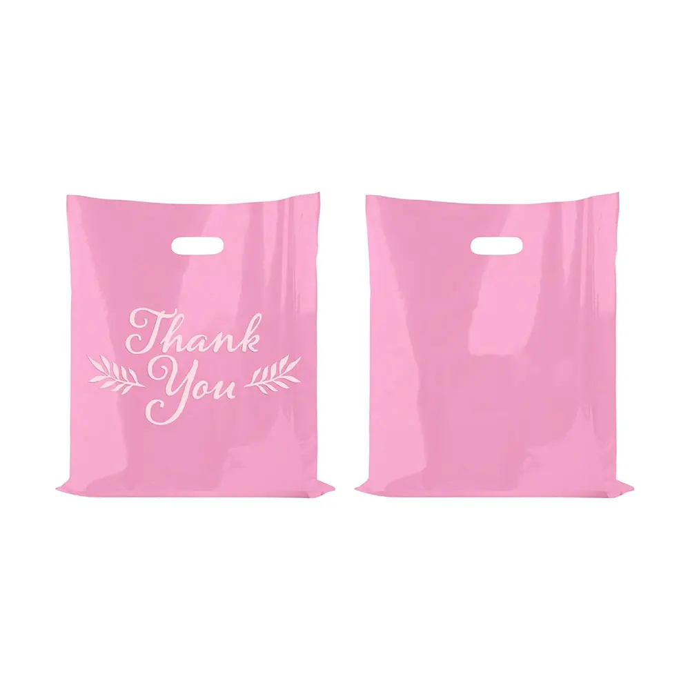 Obrigado Merchandise Bags Compras de varejo Saco de mercadorias com alça cortada Resistente a rasgo plástico reciclável poli sacos de compras