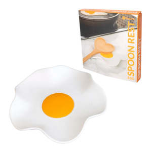 Reposacucharas en forma de huevo de cerámica blanca con diseño de yema amarilla para almacenamiento de utensilios de cocina - Product Image 1