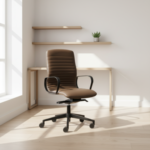 Silla Ejecutiva VAGHI, Diseño Minimalista, Respaldo Sólido, Reposabrazos Fijos, Base Giratoria de Aluminio Negro, Tapicería de Cuero, Altura Ajustable - Product Image 5