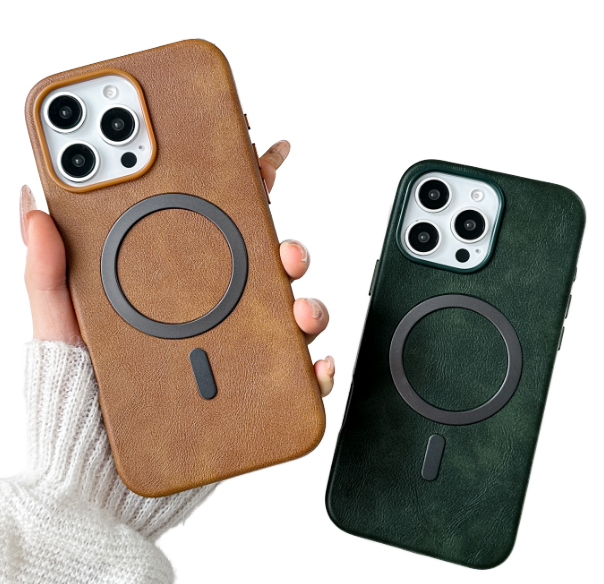 Factory Premium Luxury Wireless Charging Vegan Leather Phone Case Shockproof  Mobile Phone Case for iPhone 15 16 17Pro Max Cover