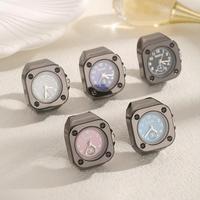 Montre-bague de fiançailles géométrique à quartz tendance, montre de doigt carrée mignonne, bracelet en acier extensible flexible doré, argenté, noir, élégant