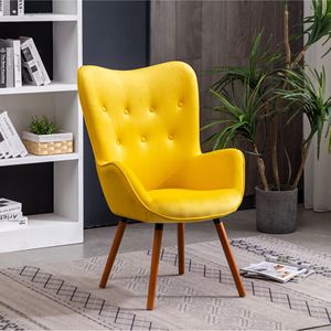 DB Doarnin Contemporary Silky Velvet Tufted <b>Accent</b> <b>Chair</b> <b>Yellow</b> Button Back for Living Room - Product Image 1
