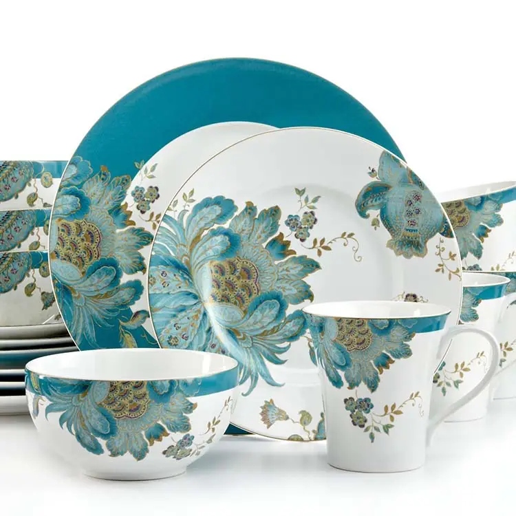 Tangshan-Juego de vajilla de porcelana con diseño de hueso fino para 6 personas con calcomanía de flores, 24 piezas, venta al por mayor