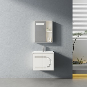 Meuble <span class=keywords><strong>de</strong></span> salle <span class=keywords><strong>de</strong></span> bain en acier inoxydable multi-niveaux, minimaliste, résistant à la corrosion, avec miroir et lavabo, pour hôtel - Product Image 2