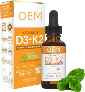Hot sale OEM All Natural, Non GMO, 1208IU D3 and 25mcg K2 (MK7) Per Serving, Support Your Bones Vitamin D3 with K2 Liquid Drops
