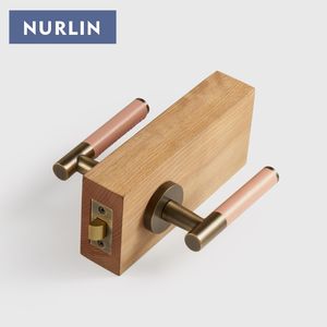 Nurlin cuero Real latón puerta habitación palanca manija conjunto mortaja pasaje privacidad <span class=keywords><strong>Thumble</strong></span> Turn Deadbol maniquí latón antiguo bronce - Product Image 3