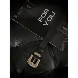 Cinturón para mujer Fiori, negro con hebilla de aleación dorada, cinturón de cuero PU de estilo informal para uso diario - Product Image 1