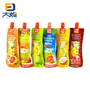 Plastic Packaging Stand Up Pouch With Spout Juice Bags Alcohol Pouch