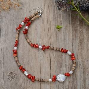 Collier de perles de corail baroque naturel de Taïwan, perles rouges de conception africaine nigériane du <span class=keywords><strong>Bénin</strong></span>, pour mariage, fête, cadeau en acier inoxydable - Product Image 1