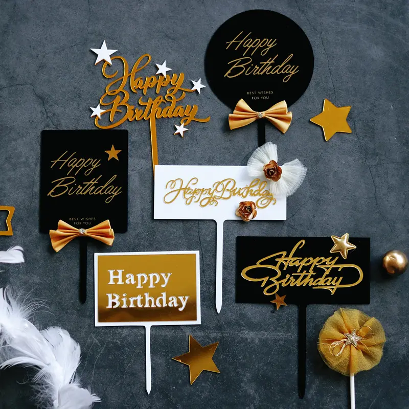 Amazon Hot Sell Black White Style Happy Birthday Cake Topper for Party Decoration Baking Supplies Love Gifts